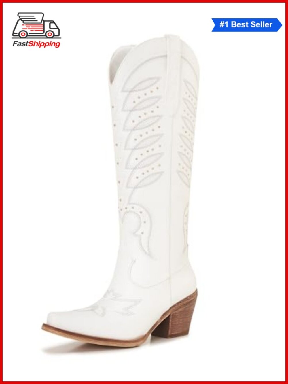 ✨ Western Cowboy Boots Knee High Snip Toe Faux Leather Block Heel